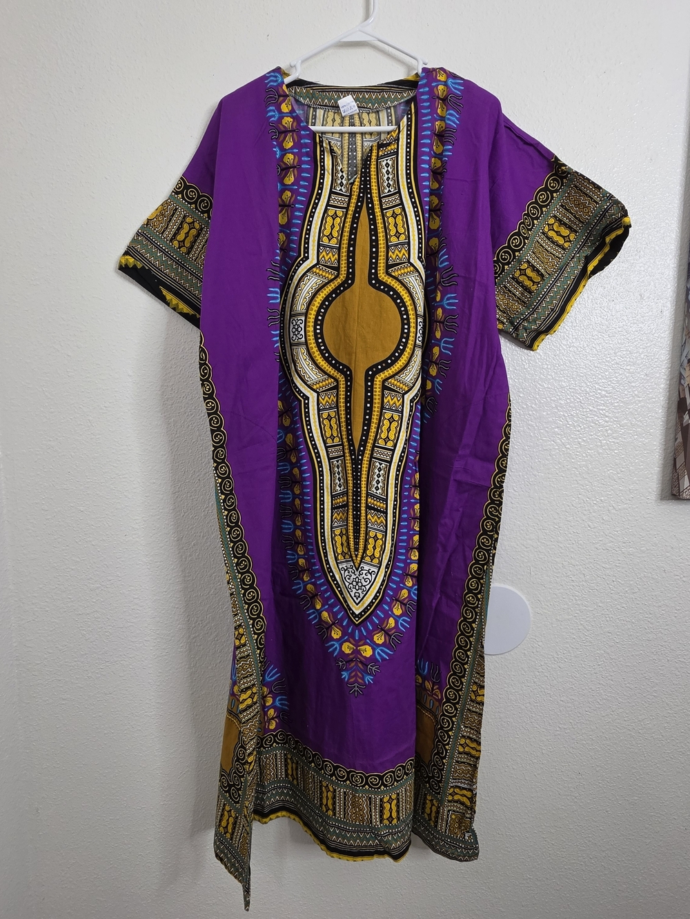 ​Vintage Mama & Papa Dashiki Caftan Dress Purple Maxi Cotton Made Indonesia